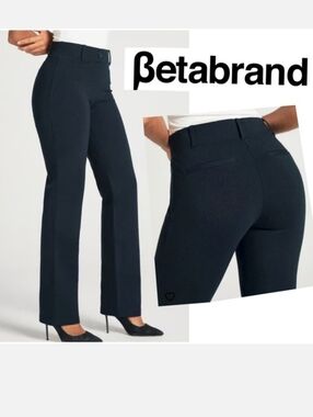 Betabrand Yoga Dress Pants Stretch Career Work Trousers Ponte Knit Bootcut Navy